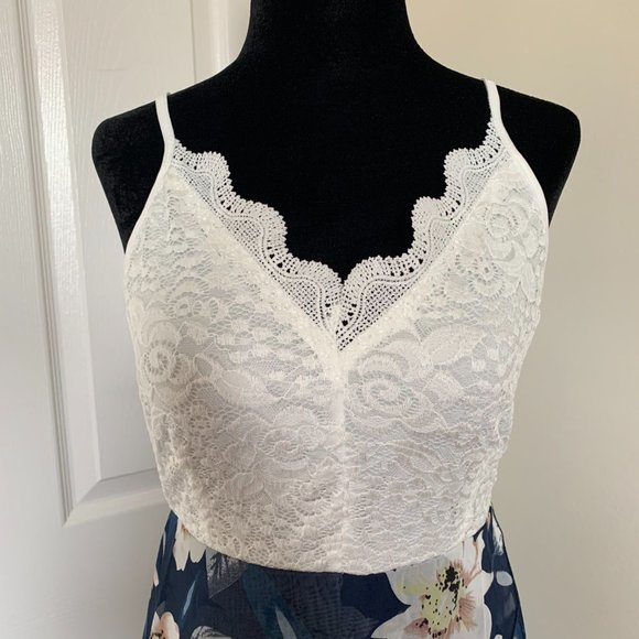 Lace Floral Print Tulip Hem Chiffon Dress - Picture 10 of 12